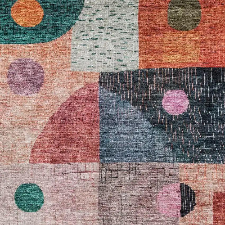 Orange Purple And Green Geometric Washable Indoor Outdoor Area Rug Photo 5