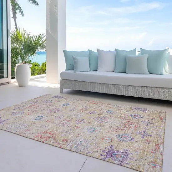 Orange Purple And Teal Blue Damask Washable Indoor Outdoor Area Rug Photo 8