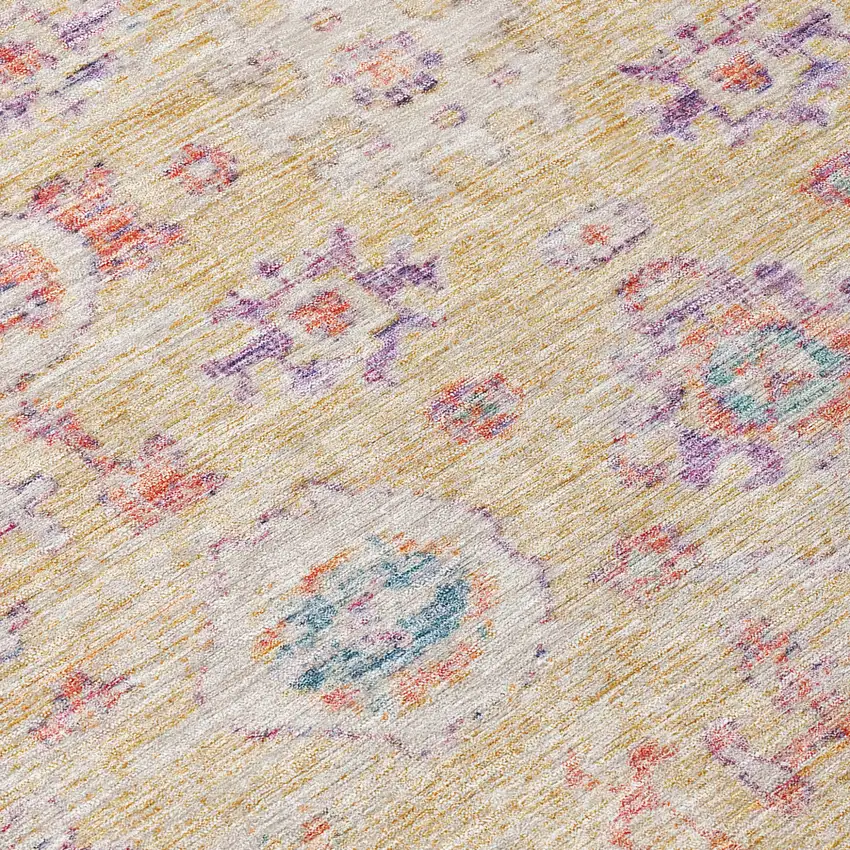 Orange Purple And Teal Blue Damask Washable Indoor Outdoor Area Rug Photo 3