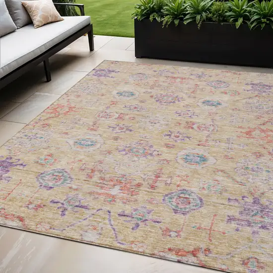 Orange Purple And Teal Blue Damask Washable Indoor Outdoor Area Rug Photo 1