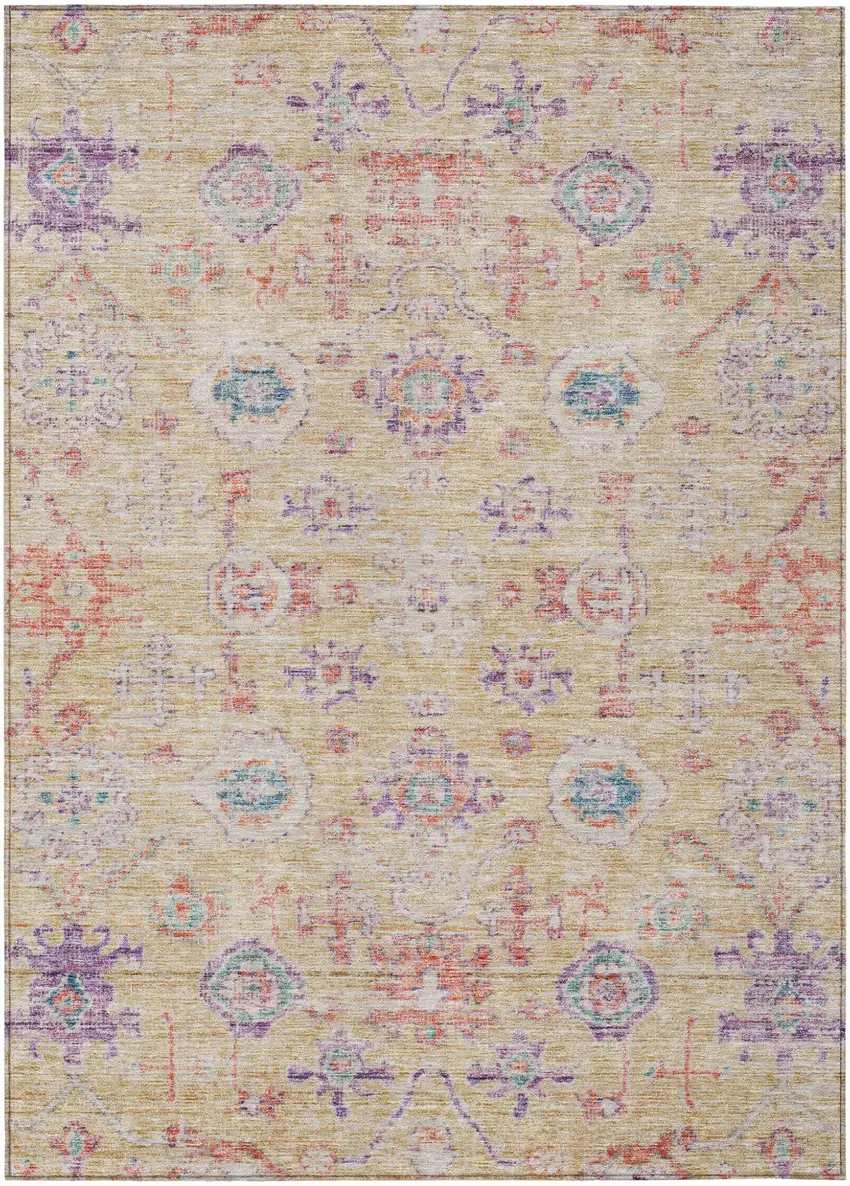 Orange Purple And Teal Blue Damask Washable Indoor Outdoor Area Rug Photo 2