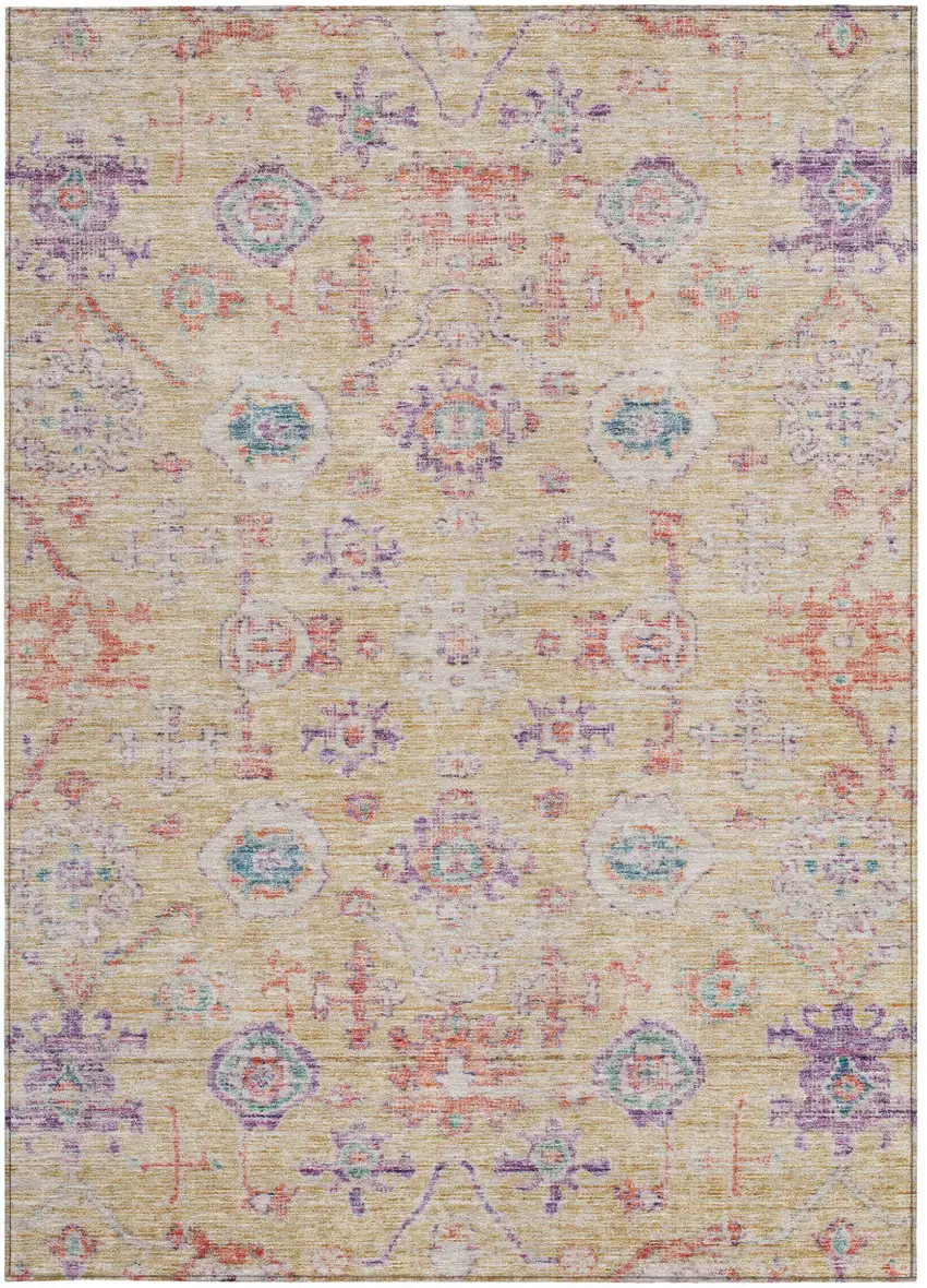 Orange Purple And Teal Blue Damask Washable Indoor Outdoor Area Rug Photo 7