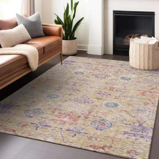 Orange Purple And Teal Blue Damask Washable Indoor Outdoor Area Rug Photo 9