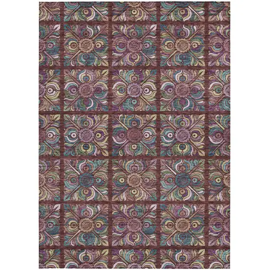 Orange Purple And Teal Blue Medallion Washable Indoor Outdoor Area Rug Photo 8