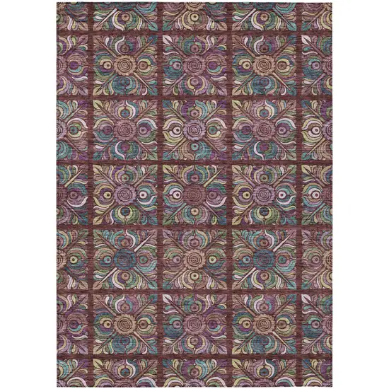 Orange Purple And Teal Blue Medallion Washable Indoor Outdoor Area Rug Photo 2