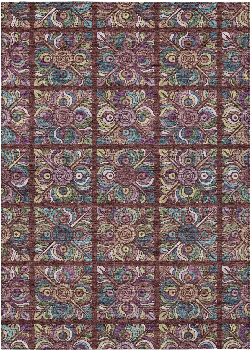 Orange Purple And Teal Blue Medallion Washable Indoor Outdoor Area Rug Photo 2