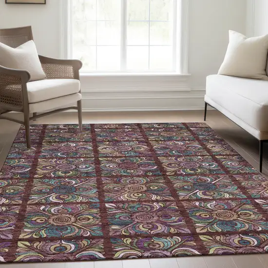 Orange Purple And Teal Blue Medallion Washable Indoor Outdoor Area Rug Photo 9