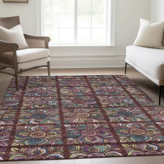 Orange Purple And Teal Blue Medallion Washable Indoor Outdoor Area Rug Photo 9