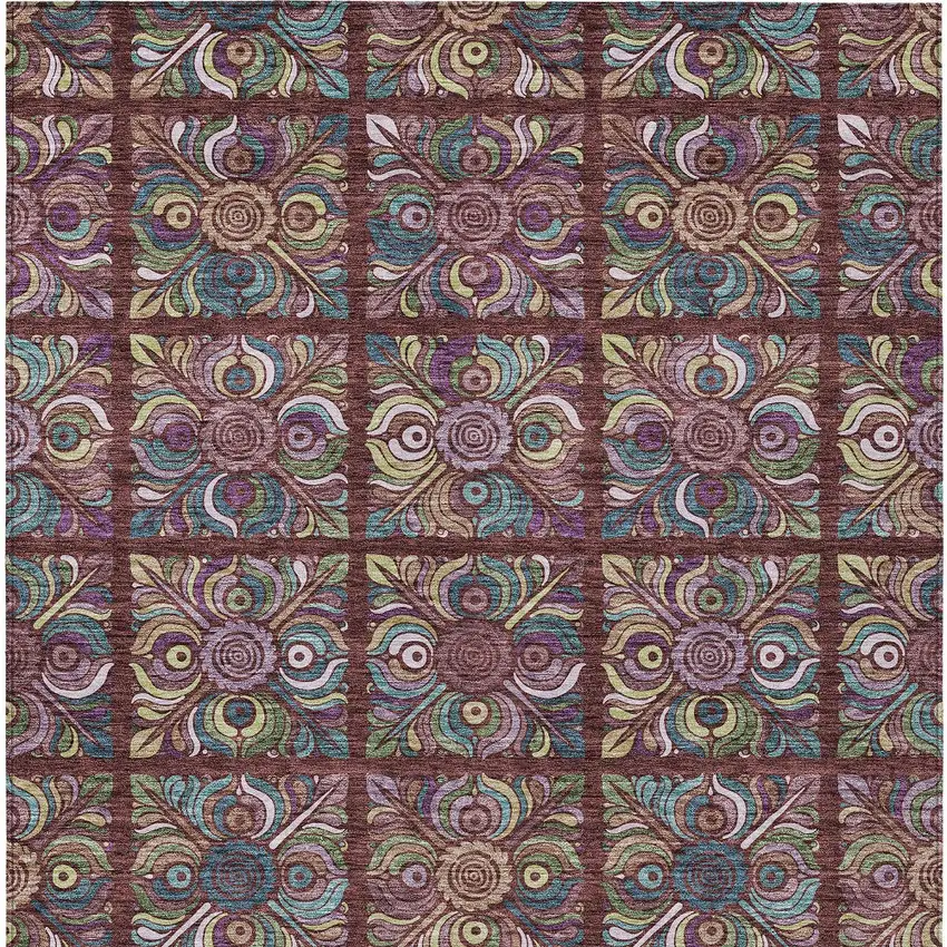 Orange Purple And Teal Blue Medallion Washable Indoor Outdoor Area Rug Photo 7