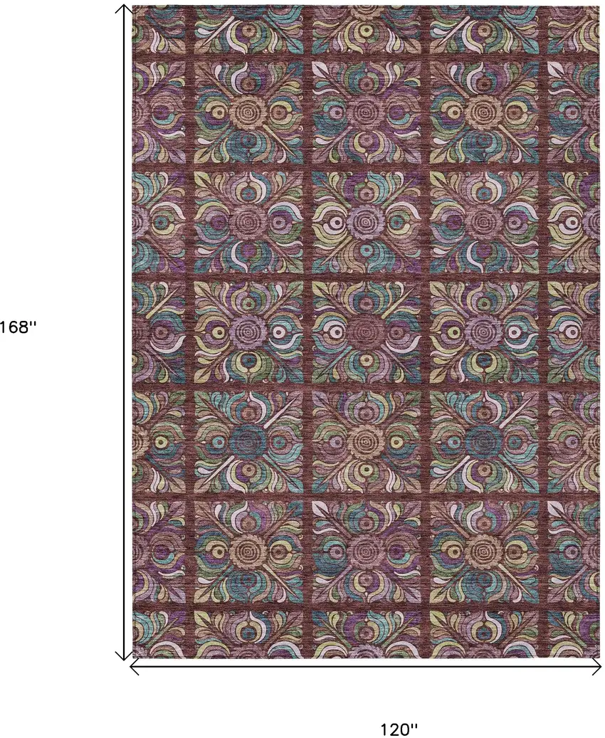 Orange Purple And Teal Blue Medallion Washable Indoor Outdoor Area Rug Photo 3