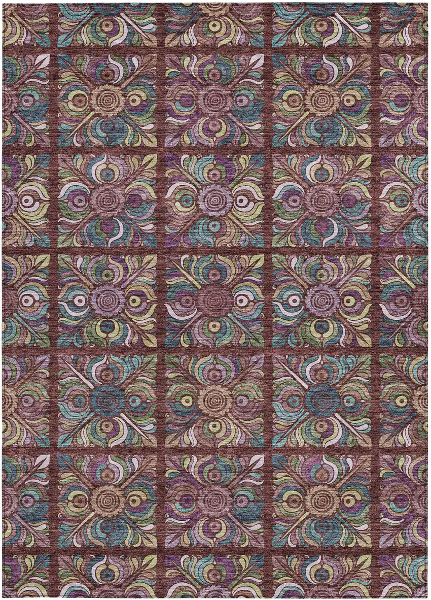 Orange Purple And Teal Blue Medallion Washable Indoor Outdoor Area Rug Photo 8