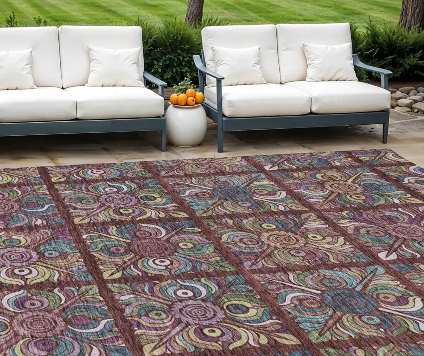 Orange Purple And Teal Blue Medallion Washable Indoor Outdoor Area Rug Photo 1