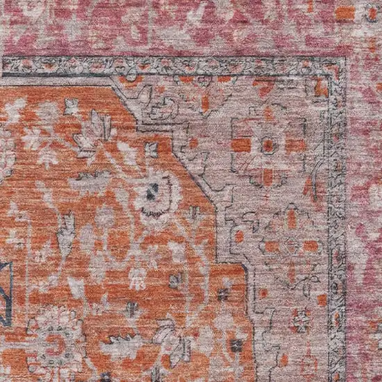 Orange Red And Gray Floral Medallion Washable Area Rug With UV Protection Photo 2