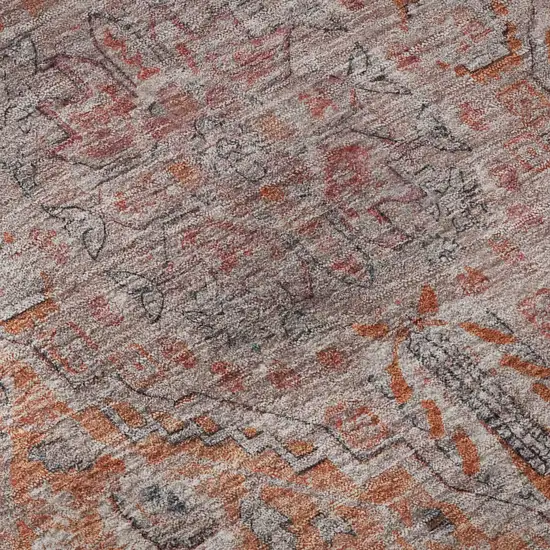 Orange Red And Gray Floral Medallion Washable Area Rug With UV Protection Photo 8