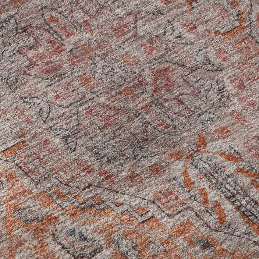 Orange Red And Gray Floral Medallion Washable Area Rug With UV Protection Photo 9