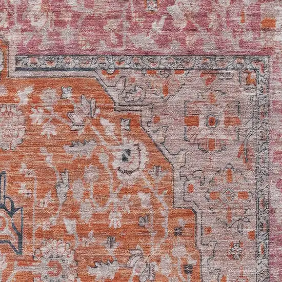 Orange Red And Gray Floral Medallion Washable Area Rug With UV Protection Photo 2