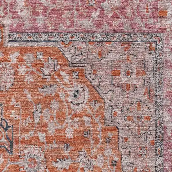 Orange Red And Gray Floral Medallion Washable Area Rug With UV Protection Photo 2