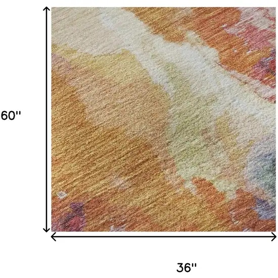 Orange Red And Teal Abstract Washable Area Rug With UV Protection Photo 8
