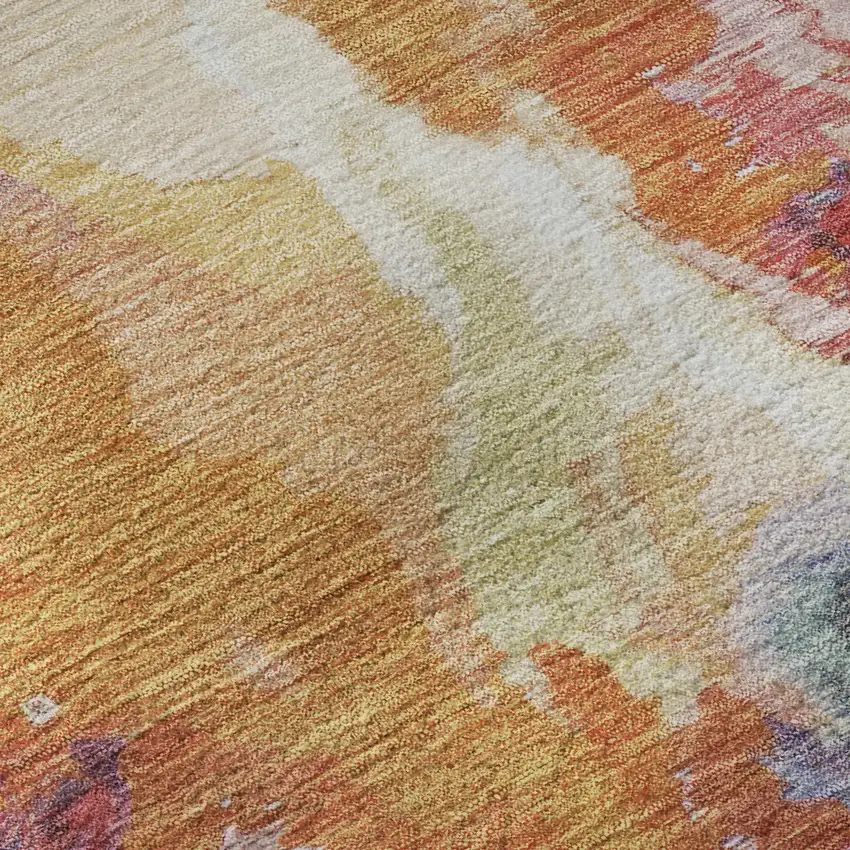 Orange Red And Teal Abstract Washable Area Rug With UV Protection Photo 1