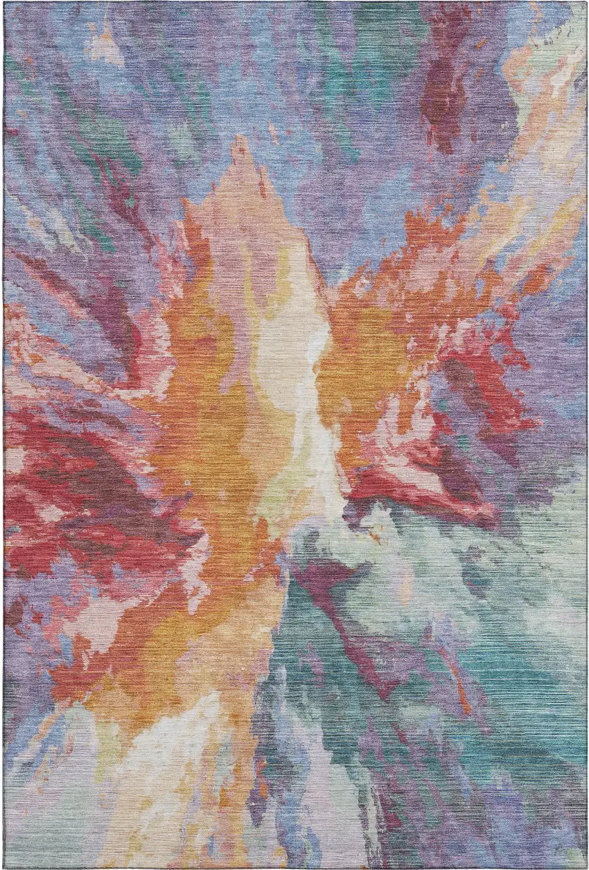 Orange Red And Teal Abstract Washable Area Rug With UV Protection Photo 4