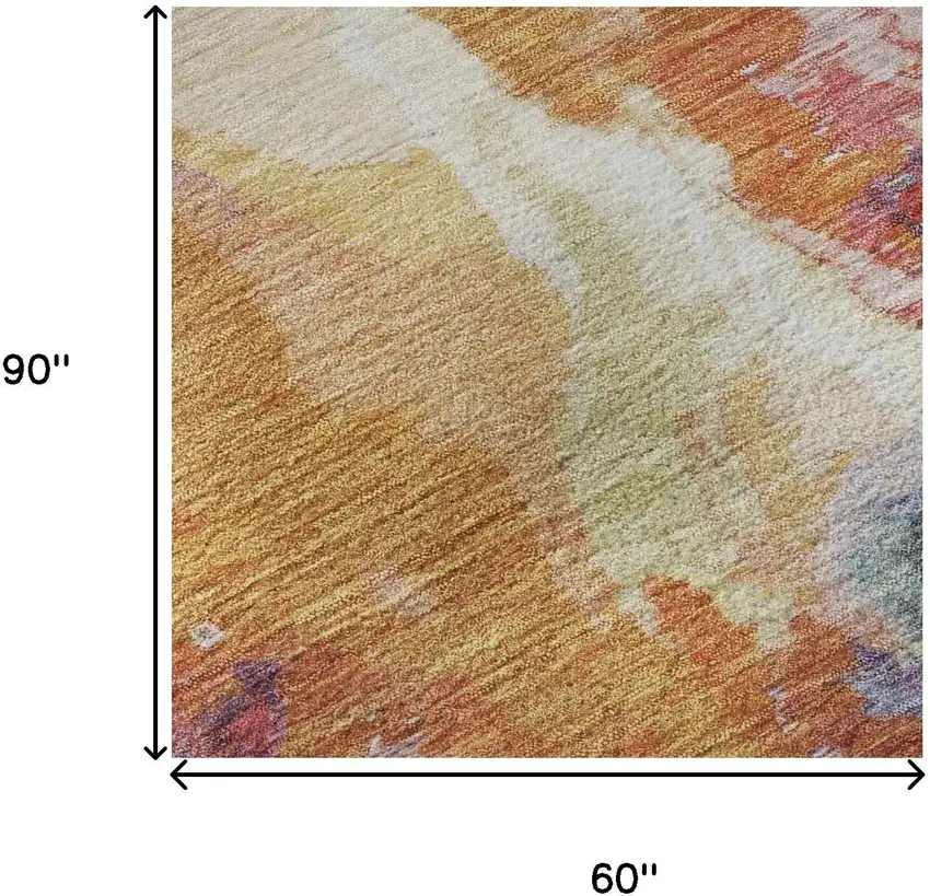 Orange Red And Teal Abstract Washable Area Rug With UV Protection Photo 8