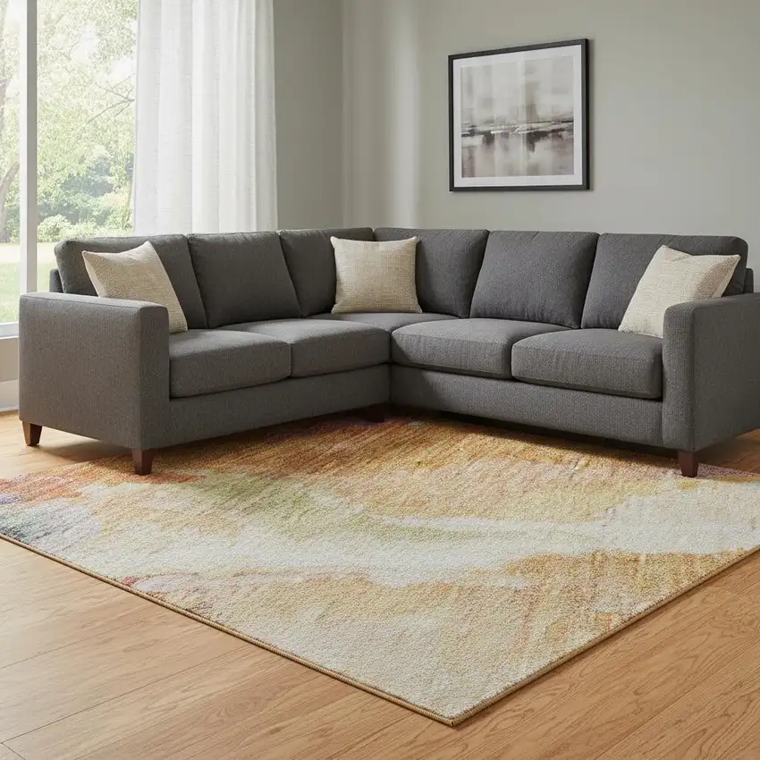 Orange Red And Teal Abstract Washable Area Rug With UV Protection Photo 2