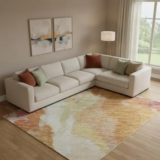 Orange Red And Teal Abstract Washable Area Rug With UV Protection Photo 2