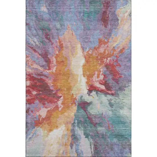 Orange Red And Teal Abstract Washable Area Rug With UV Protection Photo 5