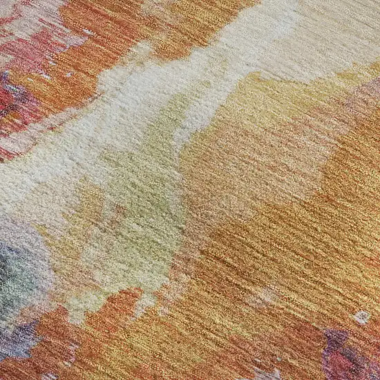 Orange Red And Teal Abstract Washable Area Rug With UV Protection Photo 2
