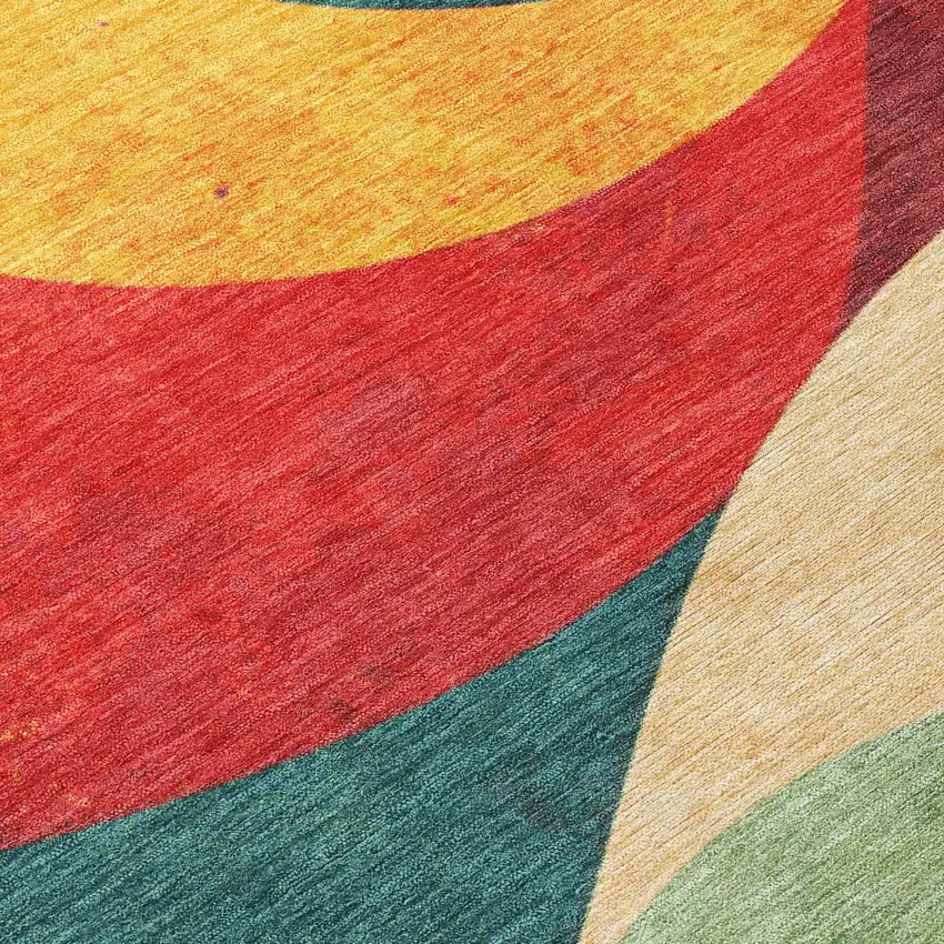 Orange Red And Teal Blue Abstract Washable Indoor Outdoor Area Rug Photo 5