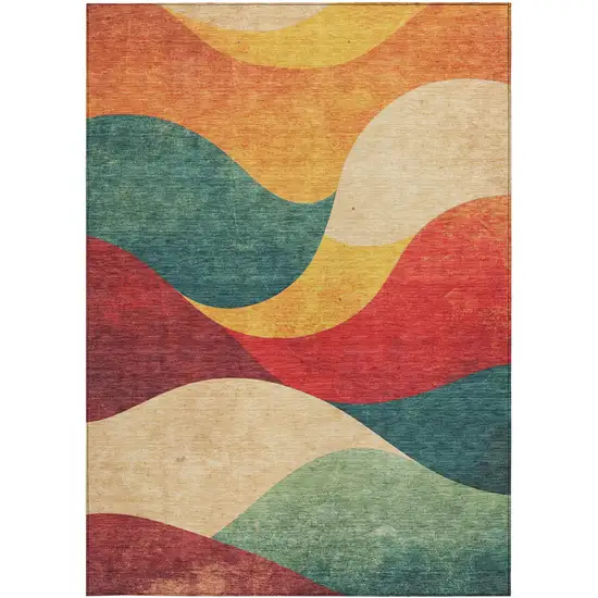 Orange Red And Teal Blue Abstract Washable Indoor Outdoor Area Rug Photo 1