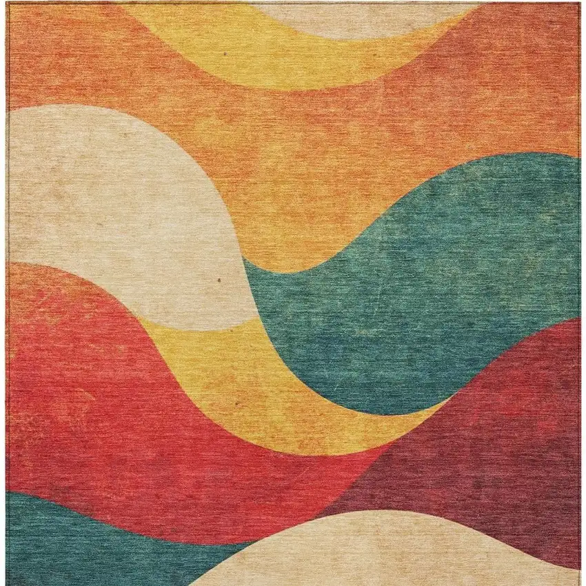Orange Red And Teal Blue Abstract Washable Indoor Outdoor Area Rug Photo 4
