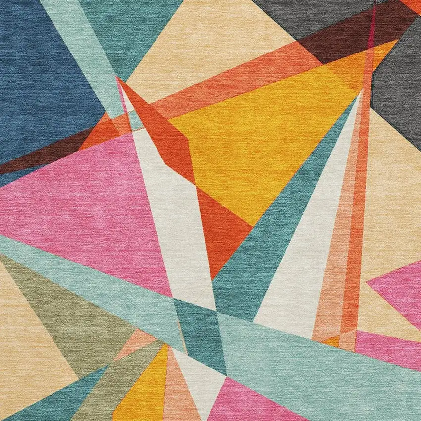 Orange Red Blue And Gold Geometric Washable Area Rug With UV Protection Photo 2