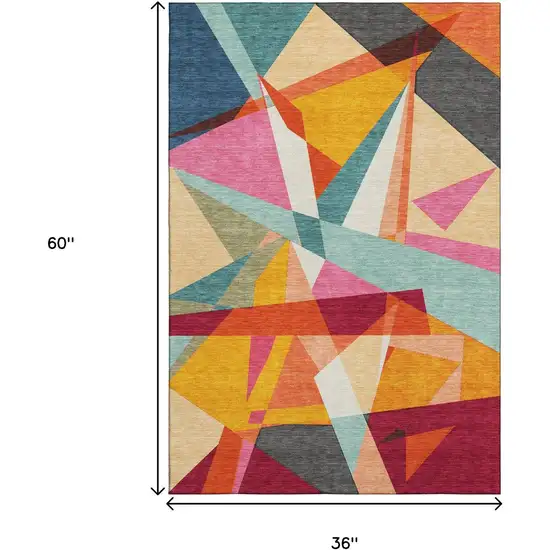 Orange Red Blue And Gold Geometric Washable Area Rug With UV Protection Photo 9