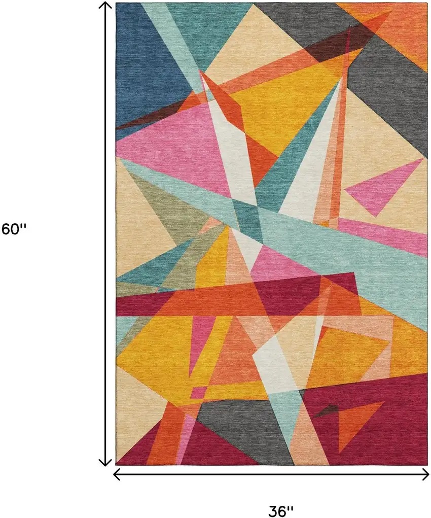 Orange Red Blue And Gold Geometric Washable Area Rug With UV Protection Photo 9