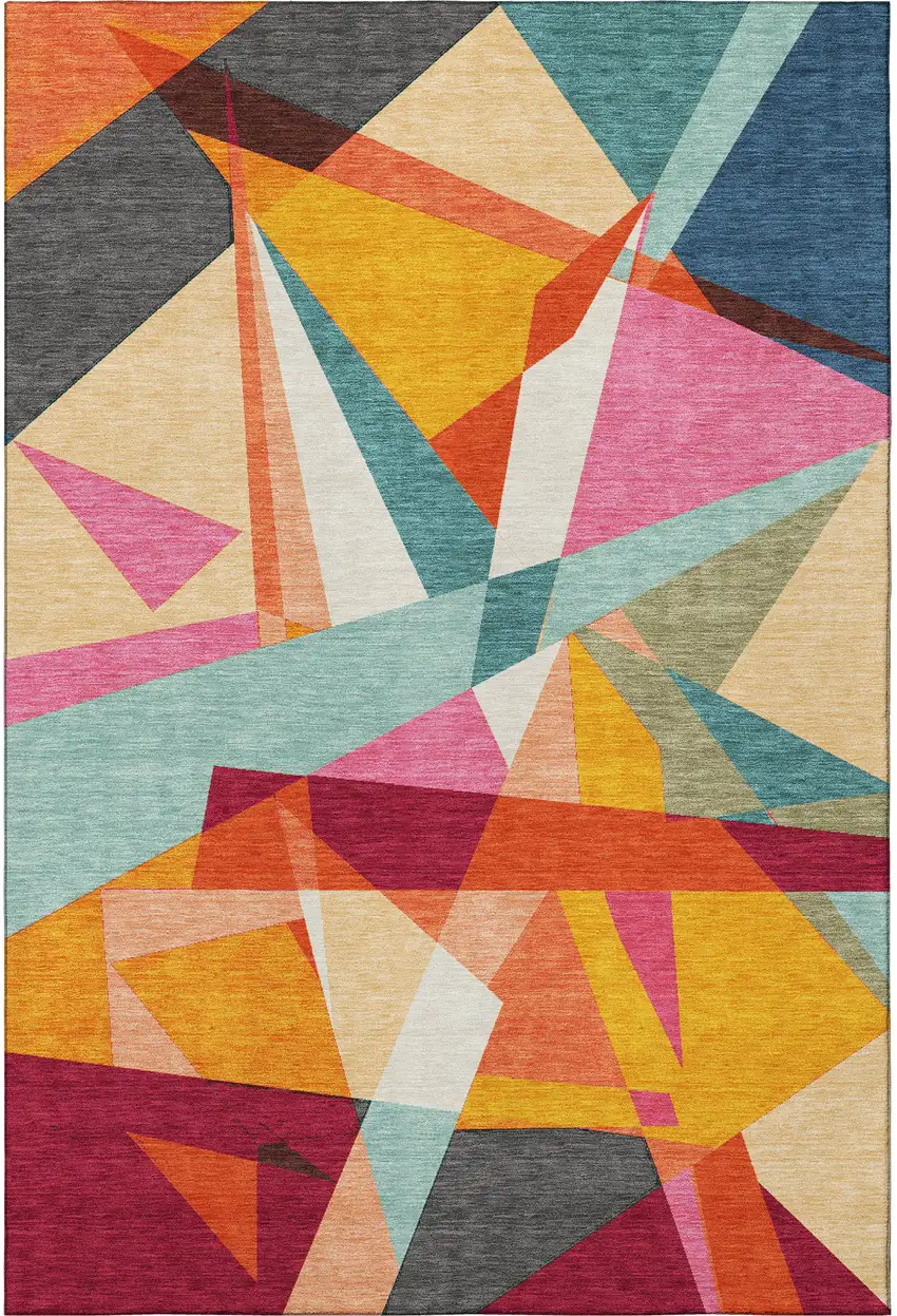 Orange Red Blue And Gold Geometric Washable Area Rug With UV Protection Photo 3