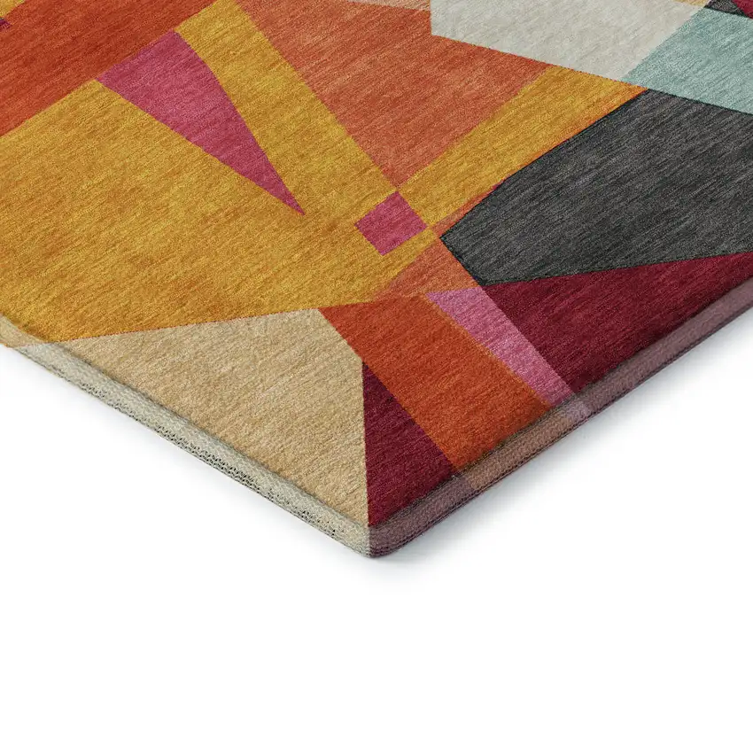 Orange Red Blue And Gold Geometric Washable Area Rug With UV Protection Photo 7
