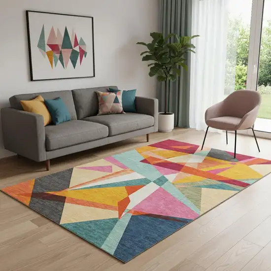 Orange Red Blue And Gold Geometric Washable Area Rug With UV Protection Photo 2