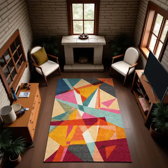 Orange Red Blue And Gold Geometric Washable Area Rug With UV Protection Photo 4