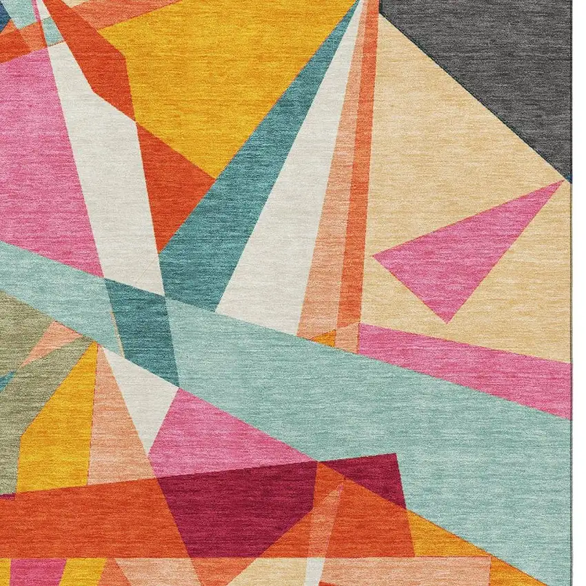 Orange Red Blue And Gold Geometric Washable Area Rug With UV Protection Photo 2