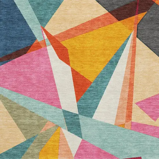 Orange Red Blue And Gold Geometric Washable Area Rug With UV Protection Photo 2