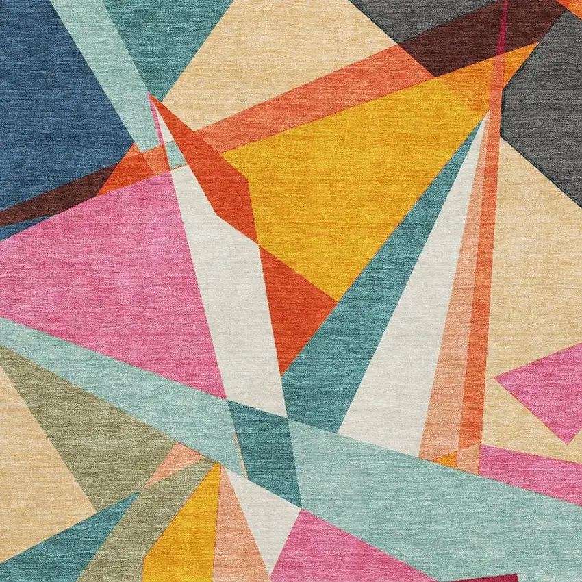 Orange Red Blue And Gold Geometric Washable Area Rug With UV Protection Photo 2