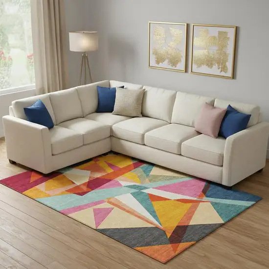 Orange Red Blue And Gold Geometric Washable Area Rug With UV Protection Photo 2