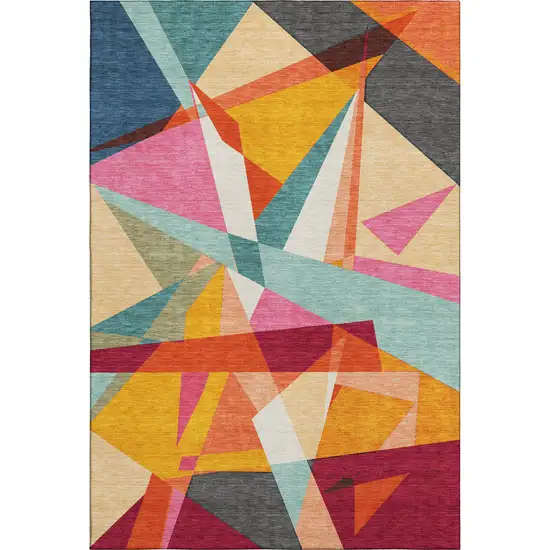 Orange Red Blue And Gold Geometric Washable Area Rug With UV Protection Photo 1