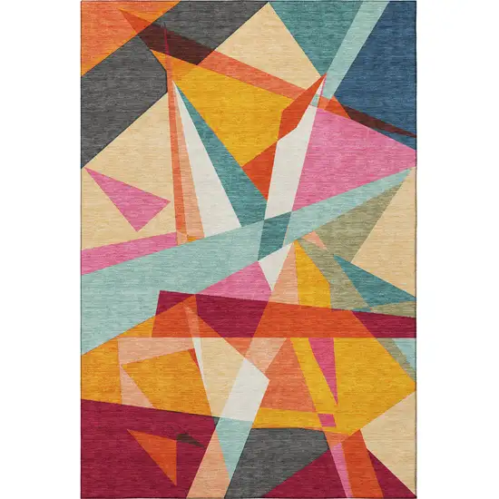 Orange Red Blue And Gold Geometric Washable Area Rug With UV Protection Photo 3