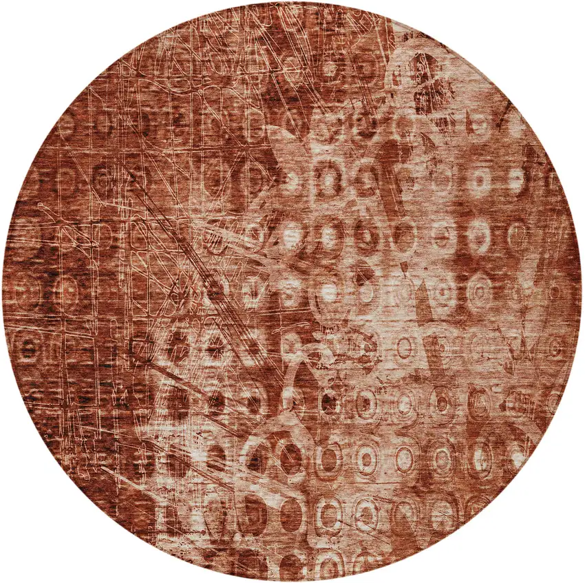 Orange Round Ikat Washable Non Skid Indoor Outdoor Area Rug Photo 6