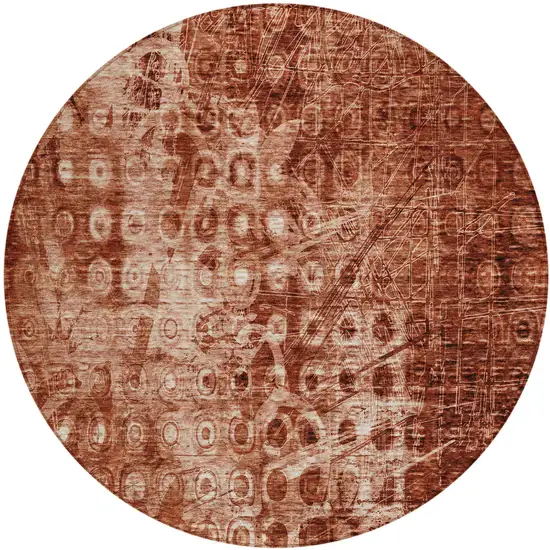Orange Round Ikat Washable Non Skid Indoor Outdoor Area Rug Photo 2