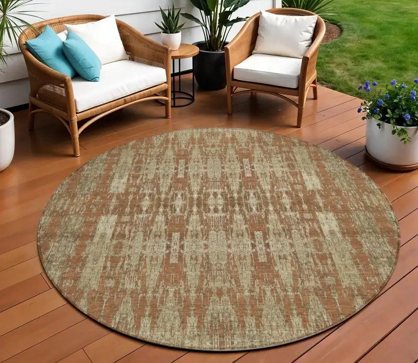 Orange Round Moroccan Washable Non Skid Indoor Outdoor Area Rug Photo 1