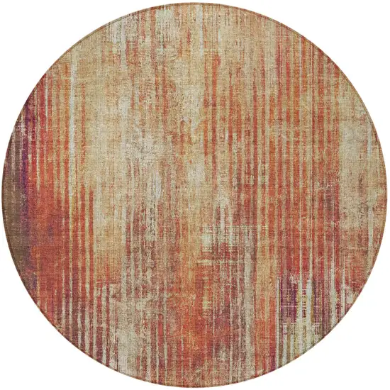 Orange Round Striped Washable Non Skid Indoor Outdoor Area Rug Photo 6