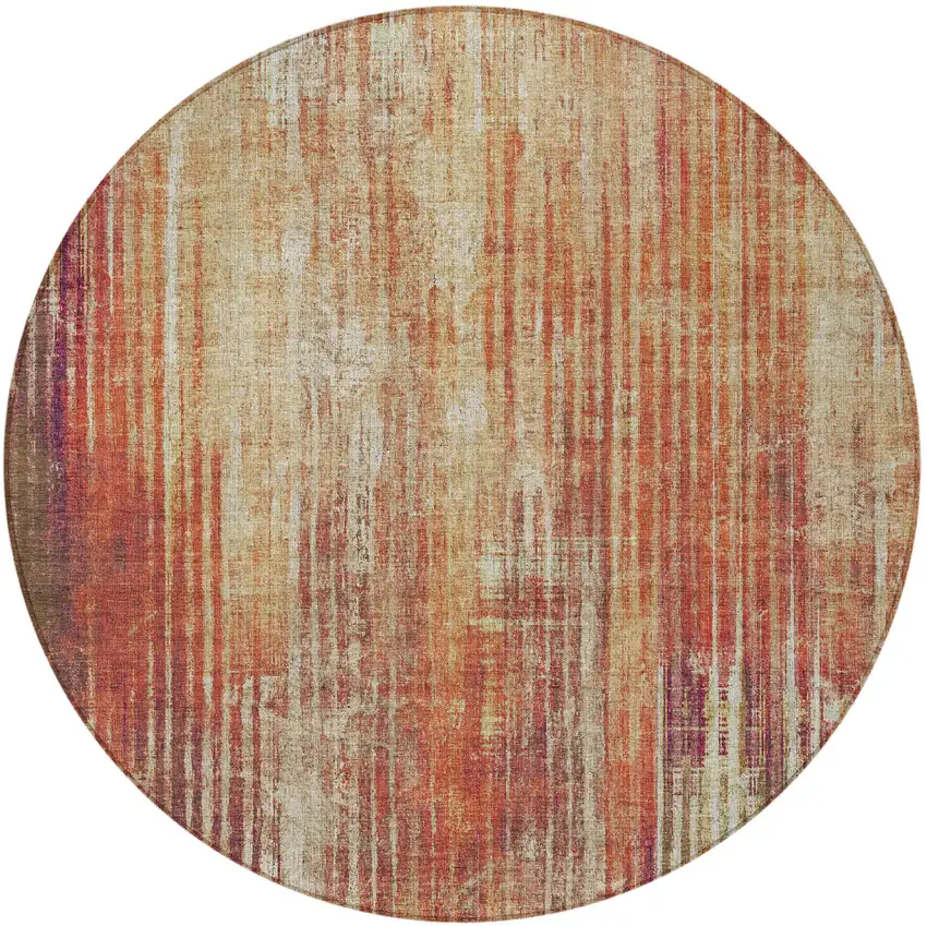 Orange Round Striped Washable Non Skid Indoor Outdoor Area Rug Photo 6